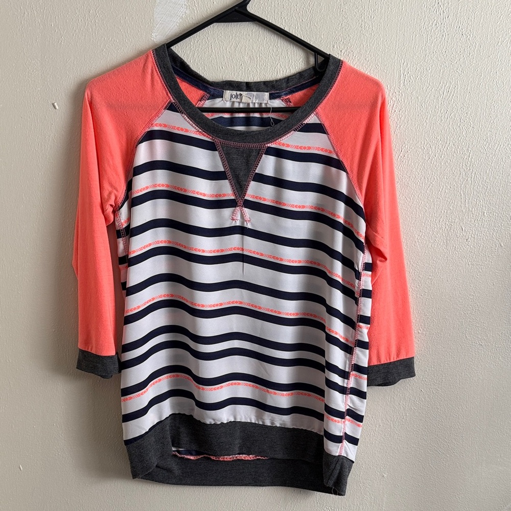 Jolt Coral and Gray Striped Long Sleeve Top